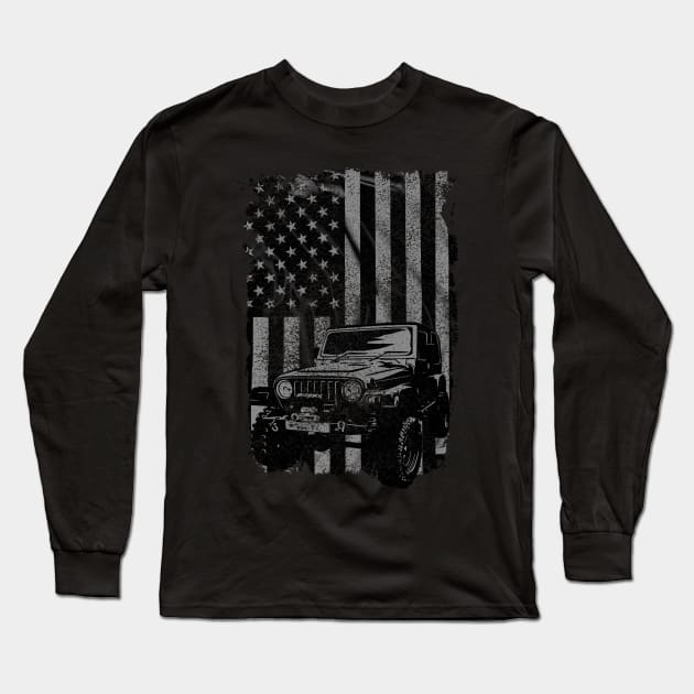 Vintage US Flag Jeeps Shirt - Jeeps Enthusiast T Shirt Long Sleeve T-Shirt by Dailygrind